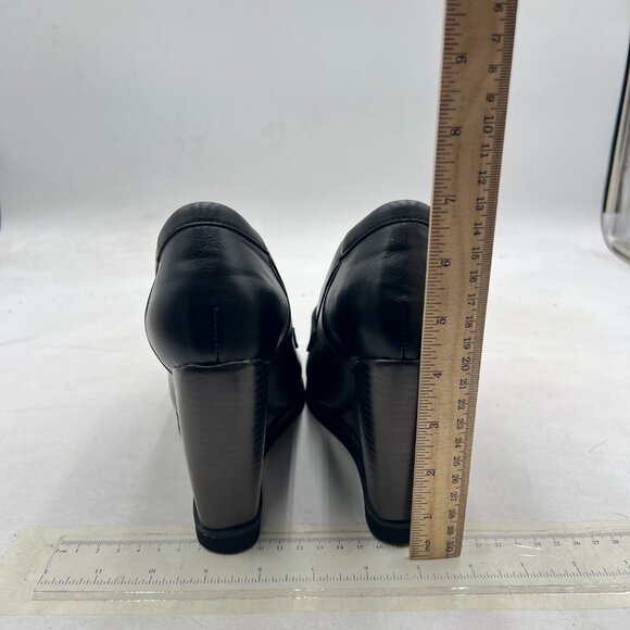 YDN Black Dressy Strappy Pumps Square Closed Toe Slip On Wedge High Heel Loafers - Picture 5 of 8